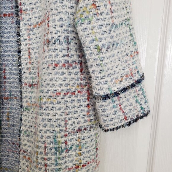 Vilagallo 40 Tweed Blazer Wool Blend Pockets Open Jacket Womens Size Large - Picture 3 of 13